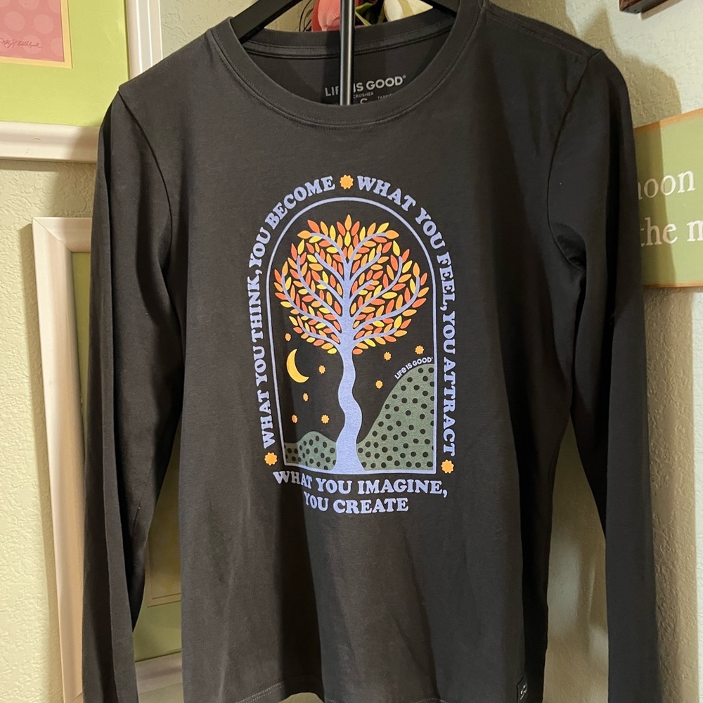 Life Is Good Black Women's Tee “What You Think You Become” Small #032